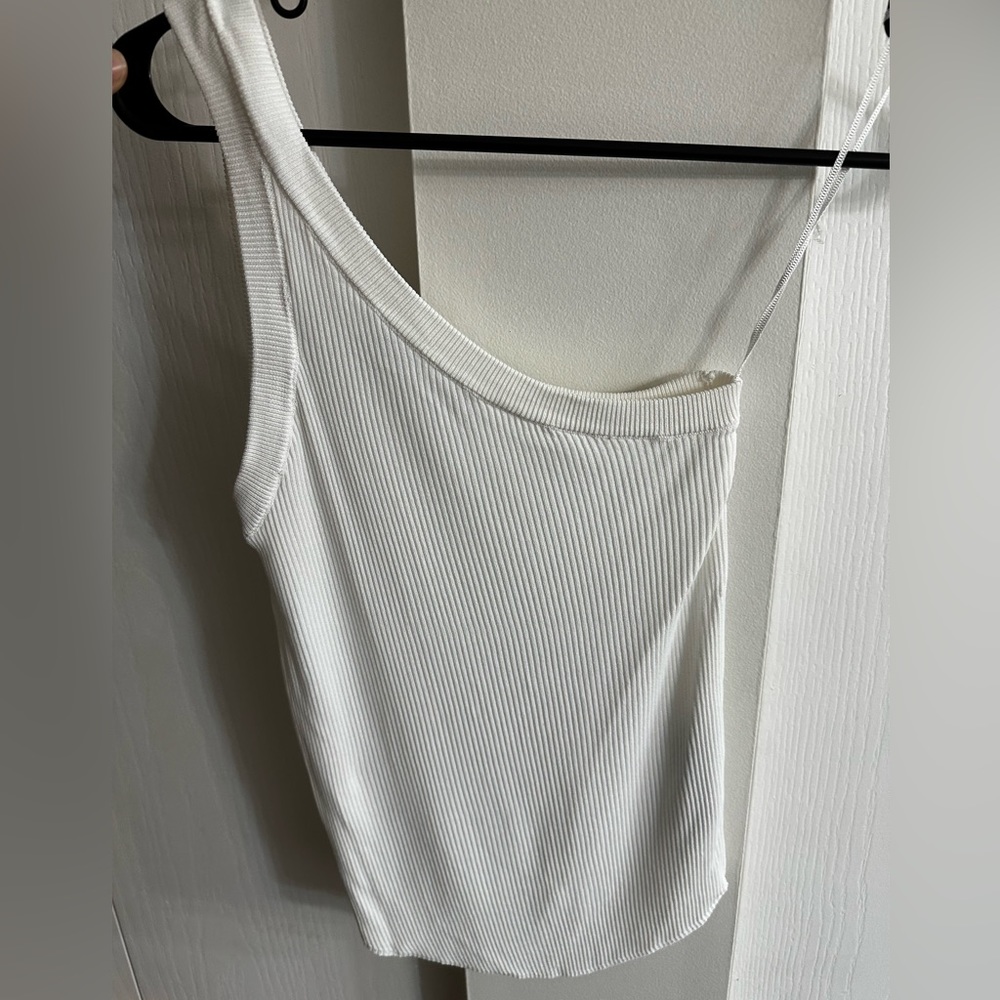 White Asymmetrical Ribbed Top - Picture 2 of 5